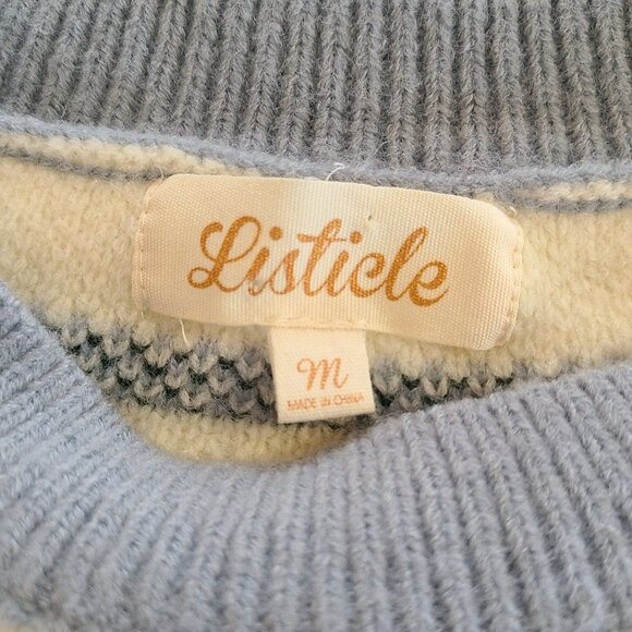 Listicle Boutique Fair Isle Sweater Dusty Blue Roses Medium Cottage Romantic - Picture 4 of 10